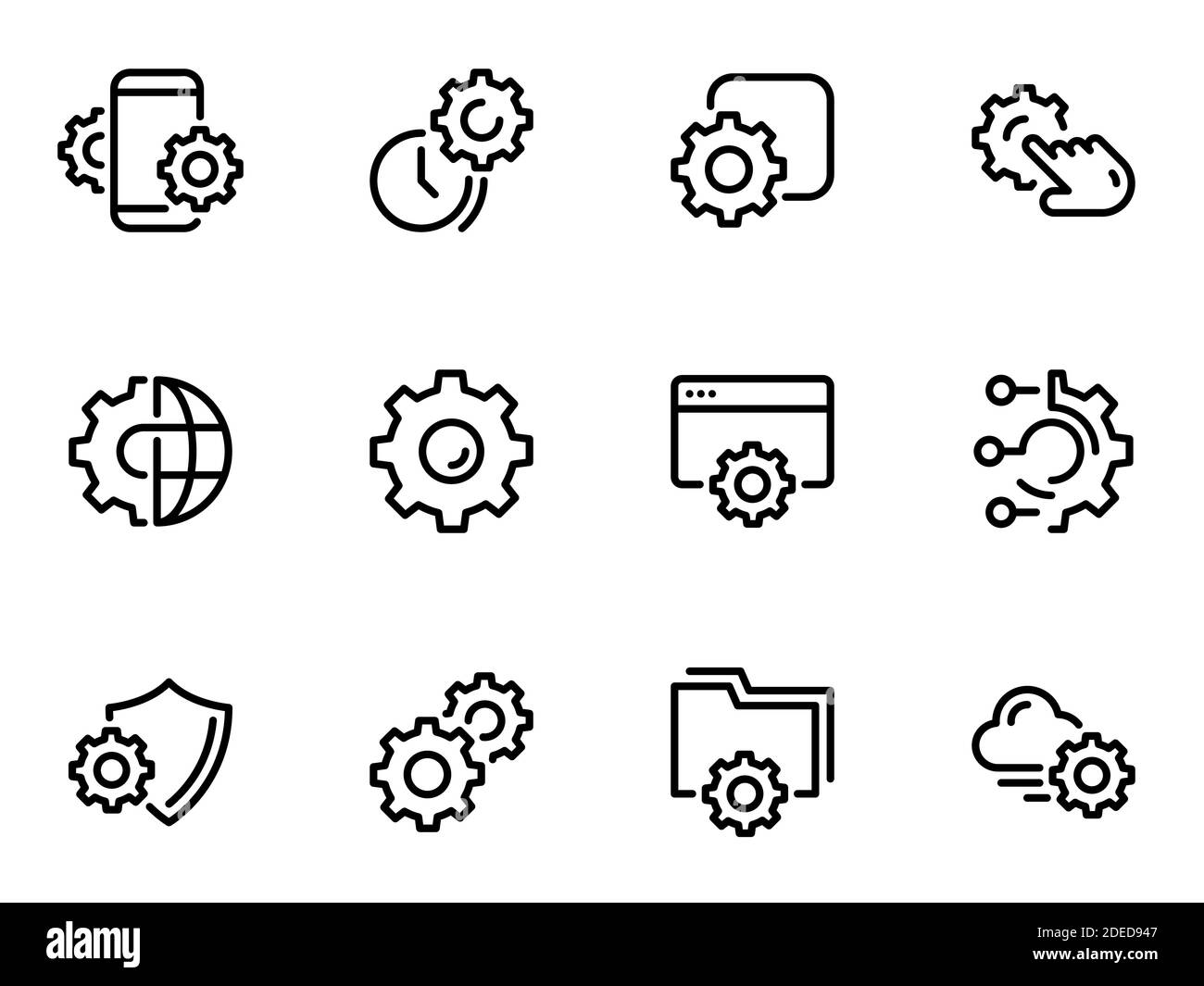 Ensemble d'icônes vectorielles noires, isolées sur fond blanc, sur thème Réglage et spécifications techniques Illustration de Vecteur