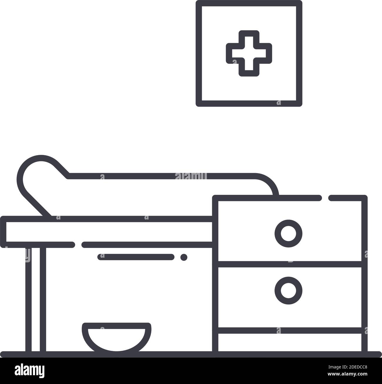 Icône de la chambre d'hôpital, illustration isolée linéaire, vecteur de ligne mince, signe de conception Web, symbole de concept de contour avec contour modifiable sur fond blanc. Illustration de Vecteur