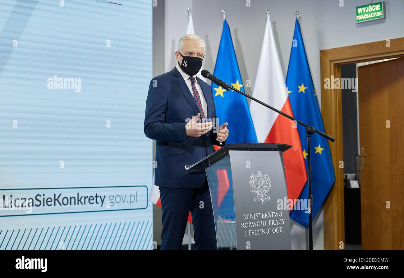 Varsovie, Mazovie, Pologne. 30 novembre 2020. Conférence de presse du vice-premier ministre, ministre du développement, du travail et de la technologie JAROSLAW GOWIN.in photo: JAROSLAW GOWIN crédit: Hubert Mathis/ZUMA Wire/Alay Live News Banque D'Images