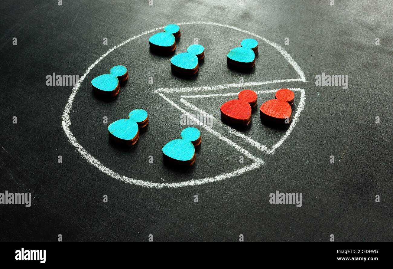 Ciblage et segmentation pour le client et le public. Petites figurines de couleur. Banque D'Images