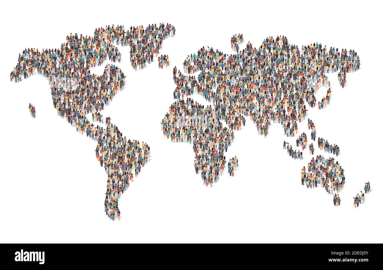 Grand groupe de personnes formant la carte du monde debout ensemble ...