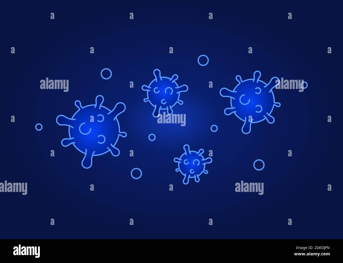 Affiche COVID-19. Coronavirus volant dans les airs. Combattre le concept de l'épidémie Covid-19. Arrière-plan dégradé bleu avec espace de copie. Vecteur du virus Corona Illustration de Vecteur
