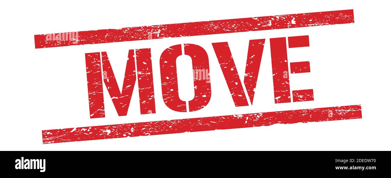 DÉPLACER le texte sur le signe rouge de timbre rectangle grungy. Banque D'Images
