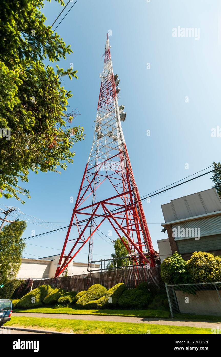 Queen Anne Hill Broadcasting Towers, Queen Anne, Seattle, Washington. Banque D'Images