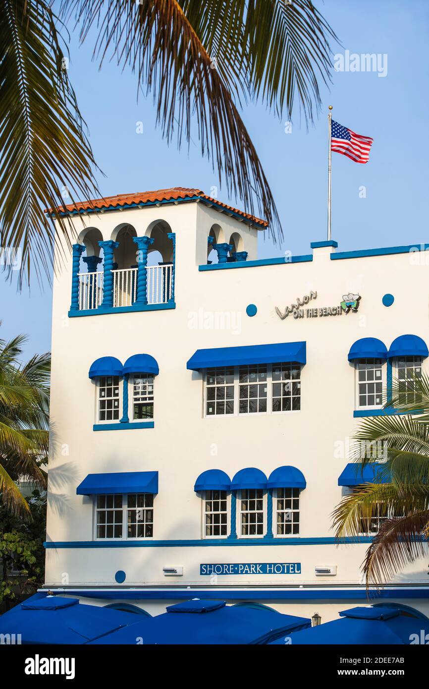 États-Unis, Miami, Miami Beach, South Beach, Ocean Drive, Shore Park Hotel Banque D'Images