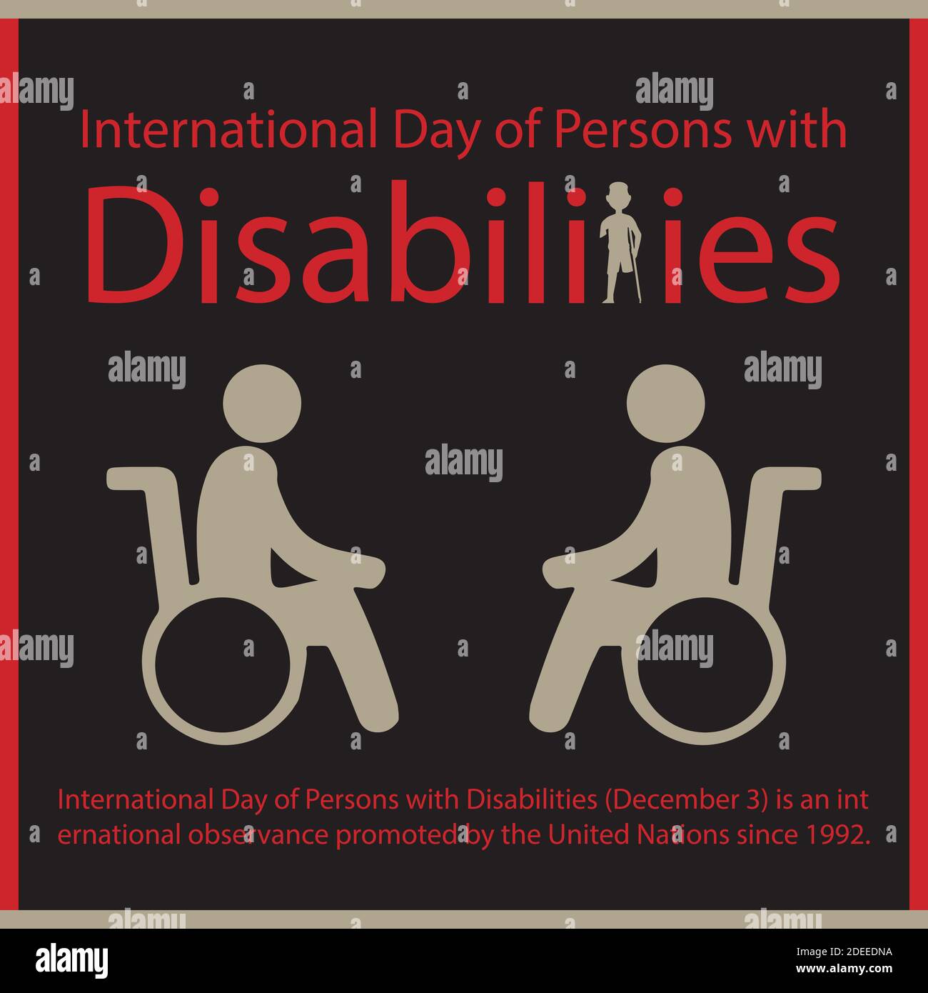 La Journée internationale des personnes handicapées (décembre 3) est une célébration internationale promue par les Nations Unies depuis 1992. Illustration de Vecteur