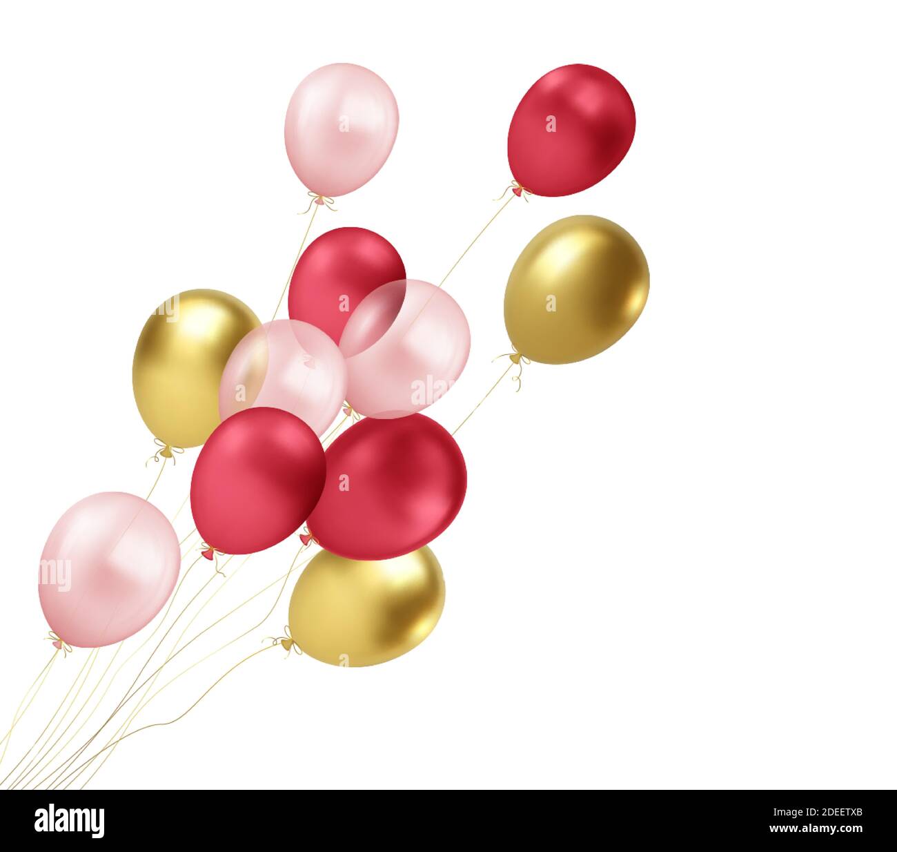 Ballons réalistes or, rouge, rose volant isolé sur fond blanc. Élément de design pour poster anniversaire de mariage, carte postale. Illustration vectorielle Illustration de Vecteur