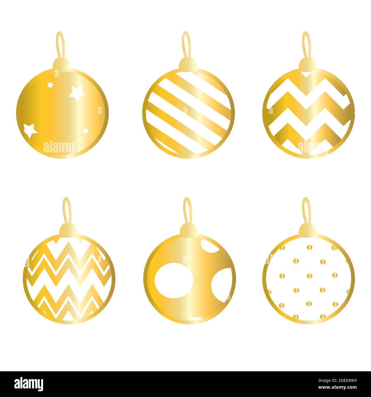 Placez les boules dorées de Noël isolées sur blanc. Illustration de Vecteur