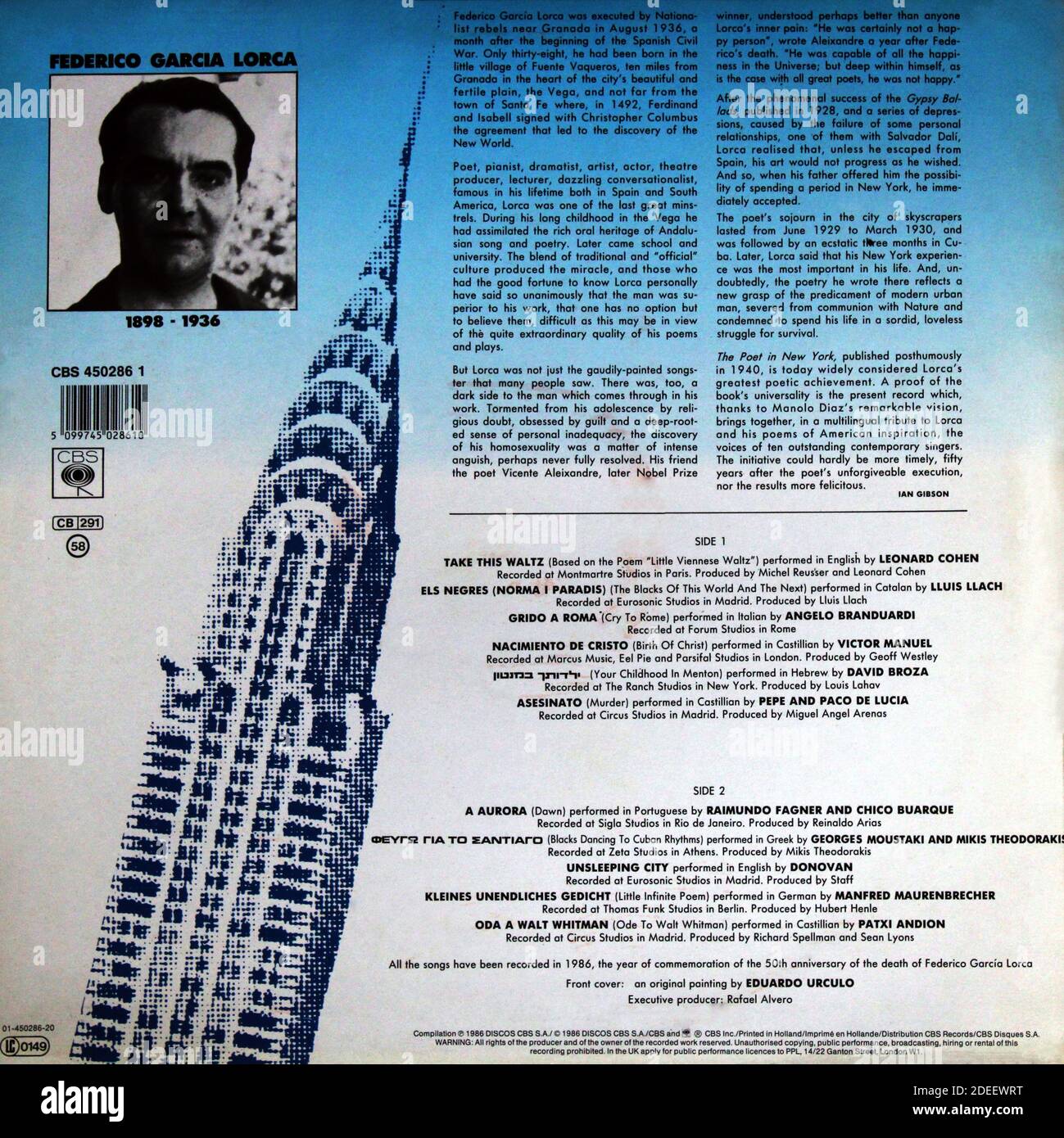 Poètes à New York (divers artistes) : 1986. Couverture arrière LP « Poets in New York » Banque D'Images