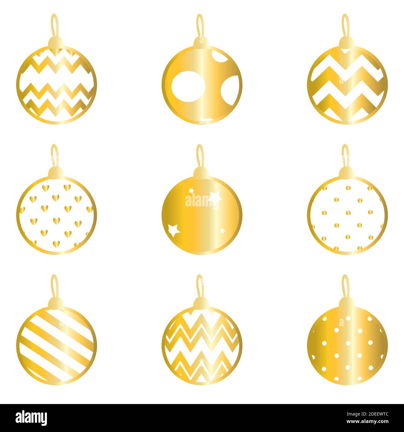 Placez les boules dorées de Noël isolées sur blanc. Illustration de Vecteur
