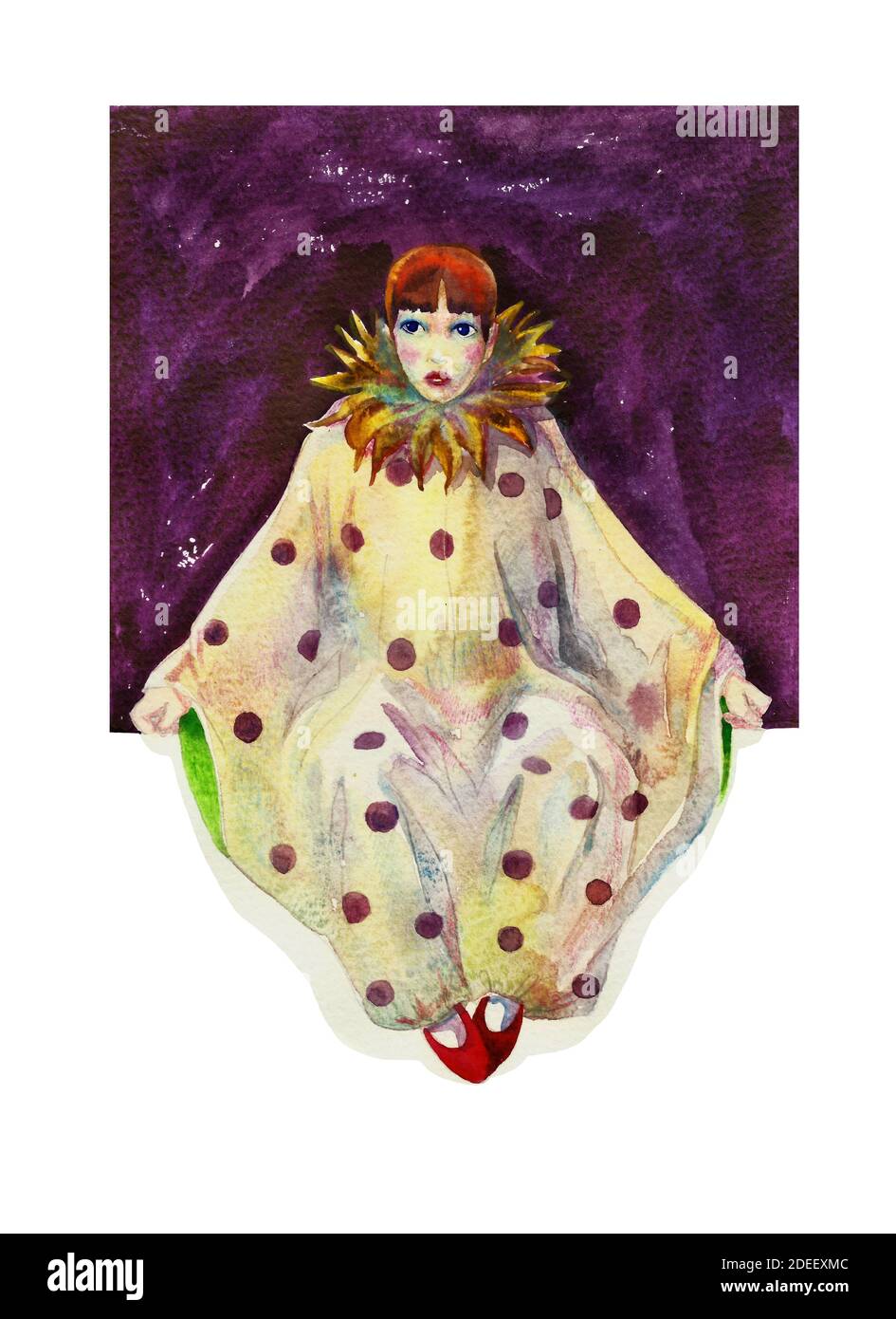 Pierrot en lilas carré aquarelle Banque D'Images