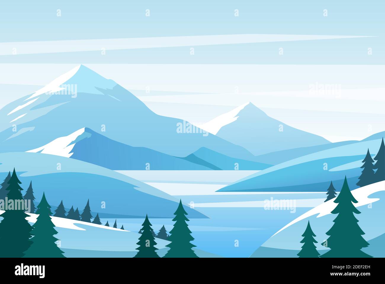 Noël hiver paysage de montagne, rochers enneigés et collines Illustration de Vecteur