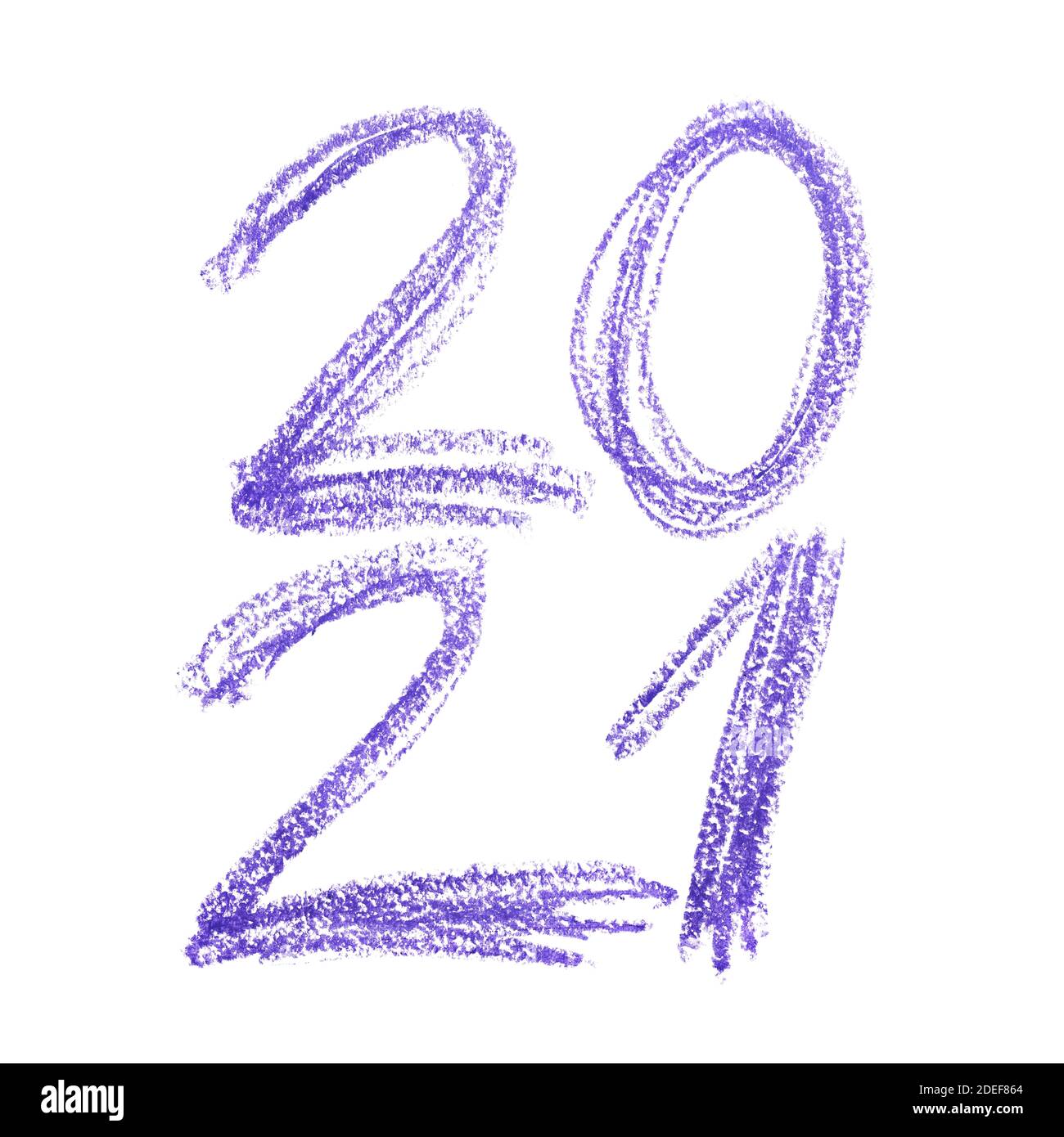 Nouvelle année 2021. Nombre par crayon violet isolé sur fond blanc Banque D'Images