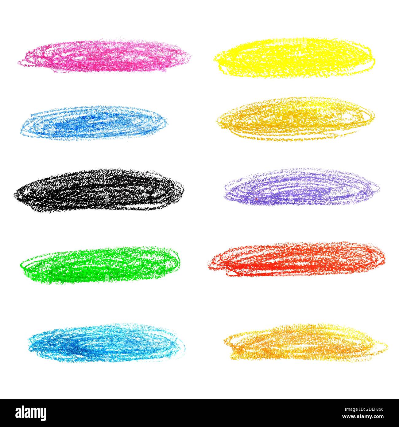 Ensemble de crayon doodle ovales de différentes couleurs isolées sur le fond blanc. Illustration raster dessinée à la main Banque D'Images