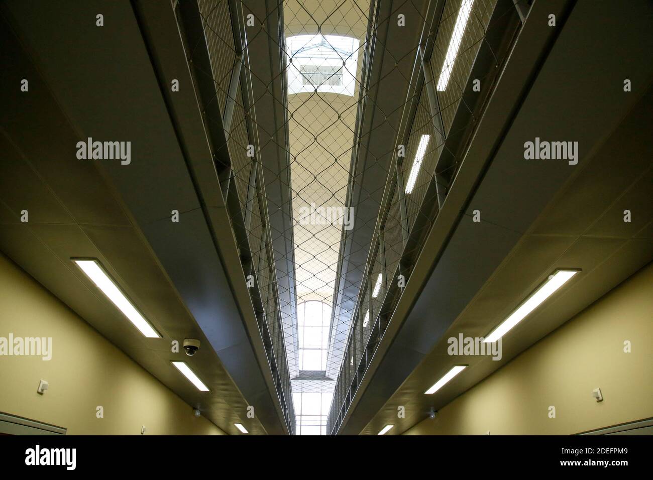 Allee centrale de la prison de la Sante avec des valeurs générales des cellules et des coursives la prison de la Sante apres sa renovation. Paris, France, 12 avril 2019. Photo de Vernier/JBV News/ABACAPRESS.COM Banque D'Images