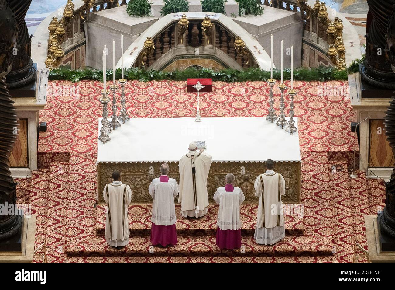 Le pape François assiste à la Messe de Saint-Chrism le jeudi 18 avril 2019 à la basilique Saint-Pierre au Vatican. Maundy jeudi est le Saint-chrétien tombant le jeudi avant Pâques, commémorant la Maundy et la Cène de Jésus-Christ avec les Apôtres. Photo par ABACAPRESS.COM Banque D'Images