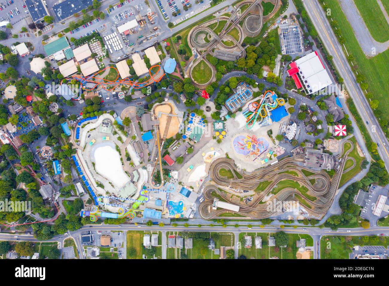 Vue aérienne du parc d'attractions Hersheypark, Hershey, PA, États-Unis Banque D'Images