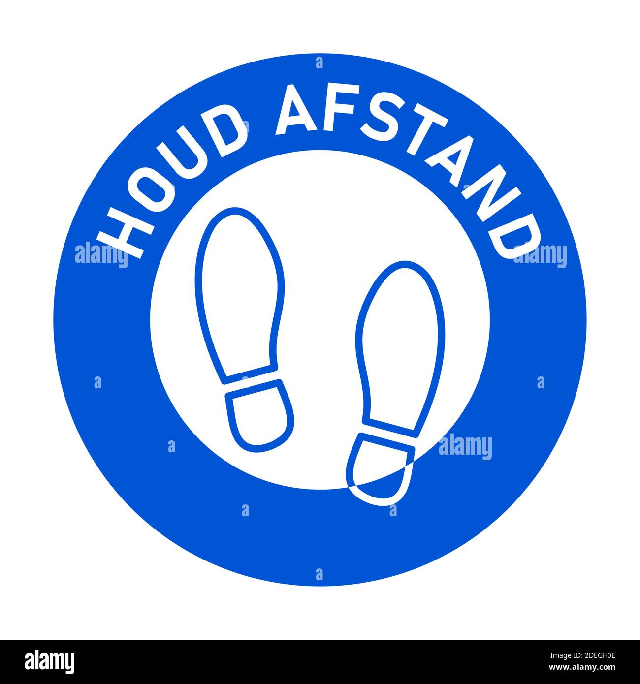 Houd afstand (« Keep Your distance » en néerlandais) icône autocollant de marquage au sol rond avec texte et empreintes pour file d'attente. Image vectorielle. Illustration de Vecteur