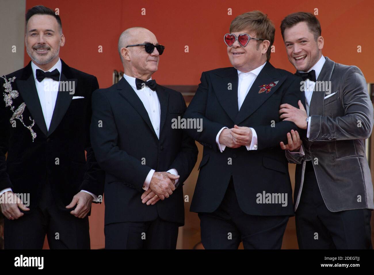 David meunter, Bernie Taupin, Sir Elton John et Taron Egerton assistent à la première Rocketman dans le cadre du 72e Festival international du film de Cannes, le 16 mai 2019. Photo d'Aurore Marechal/ABACAPRESS.COM Banque D'Images