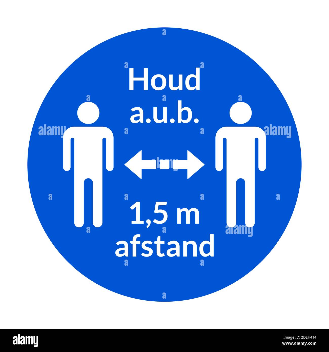 Houd a.u.b. 1,5 m à pied ('Veuillez garder une distance de 1,5 mètres en néerlandais) Round social distance instruction badge ou icône d'autocollant. Image vectorielle. Illustration de Vecteur
