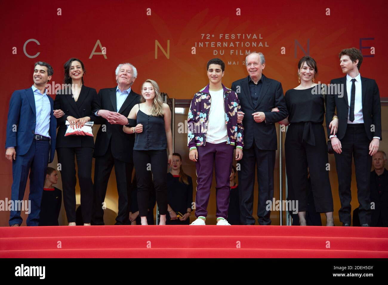 Othmane Moumen, Myriem Akheddiou, Jean-Pierre Dardenne, Victoria Bluck, Idir Ben addi, Luc Dardenne, Carol Duarte et Olivier Bonnaud participant à la première le Jeune Ahmed dans le cadre du 72e Festival international du film de Cannes, France, le 19 mai 2019. Photo d'Aurore Marechal/ABACAPRESS.COM Banque D'Images