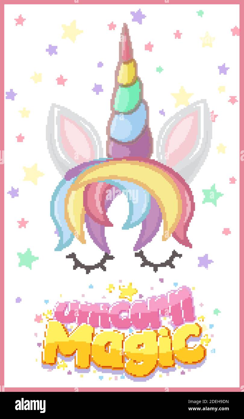 Logo UNICORN Magic de couleur pastel avec les adorables licorne et illustration de petites étoiles Illustration de Vecteur