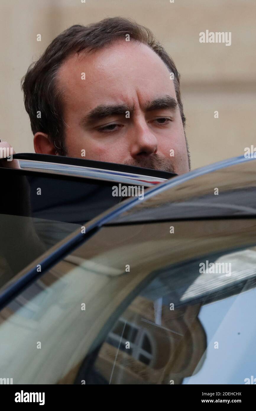 Ministre en aide au ministre de la cohésion territoriale Sébastien Lecornu quittant l'Elysée à la suite de la réunion hebdomadaire française du Cabinet à Paris, en France, le 22 mai 2019. Photo de Henri Szwarc/ABACAPRESS.COM Banque D'Images