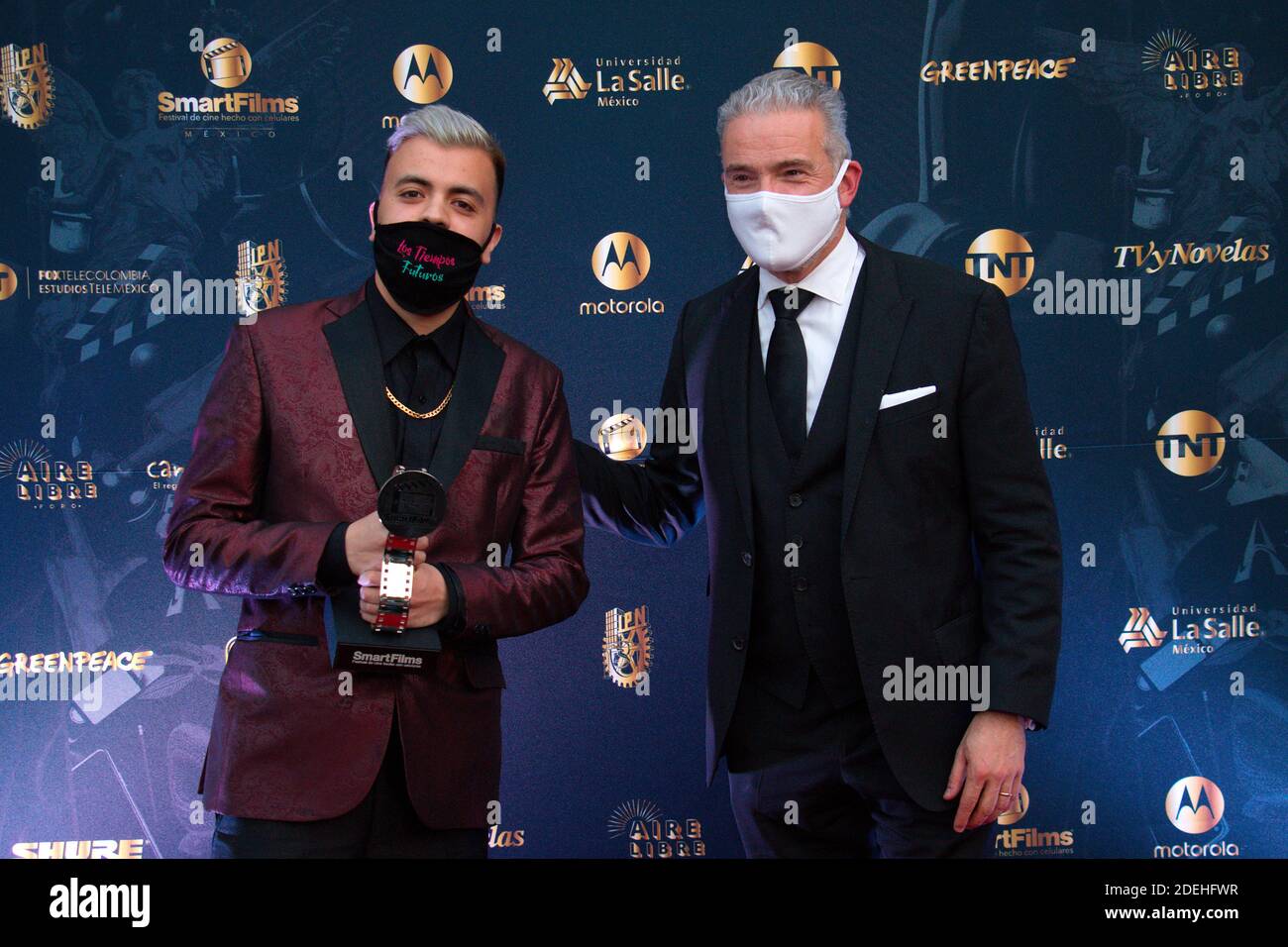 COYOACAN, CDMX, MÉXICO - 29 NOVEMBRE : Israël Gomez, lors de la cérémonie de remise des prix SmartFilms Mexico 2020 au Foro aire libre, le 29 novembre 2020 à Coyoacan, México. (Photo : Francisco MORALES/DAMM photo) Banque D'Images