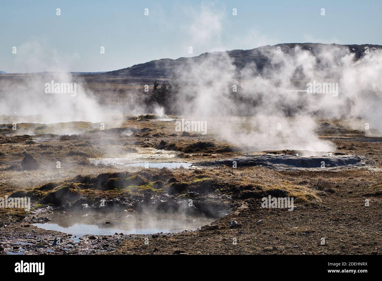 Piscines chaudes géothermiques en Islande Banque D'Images