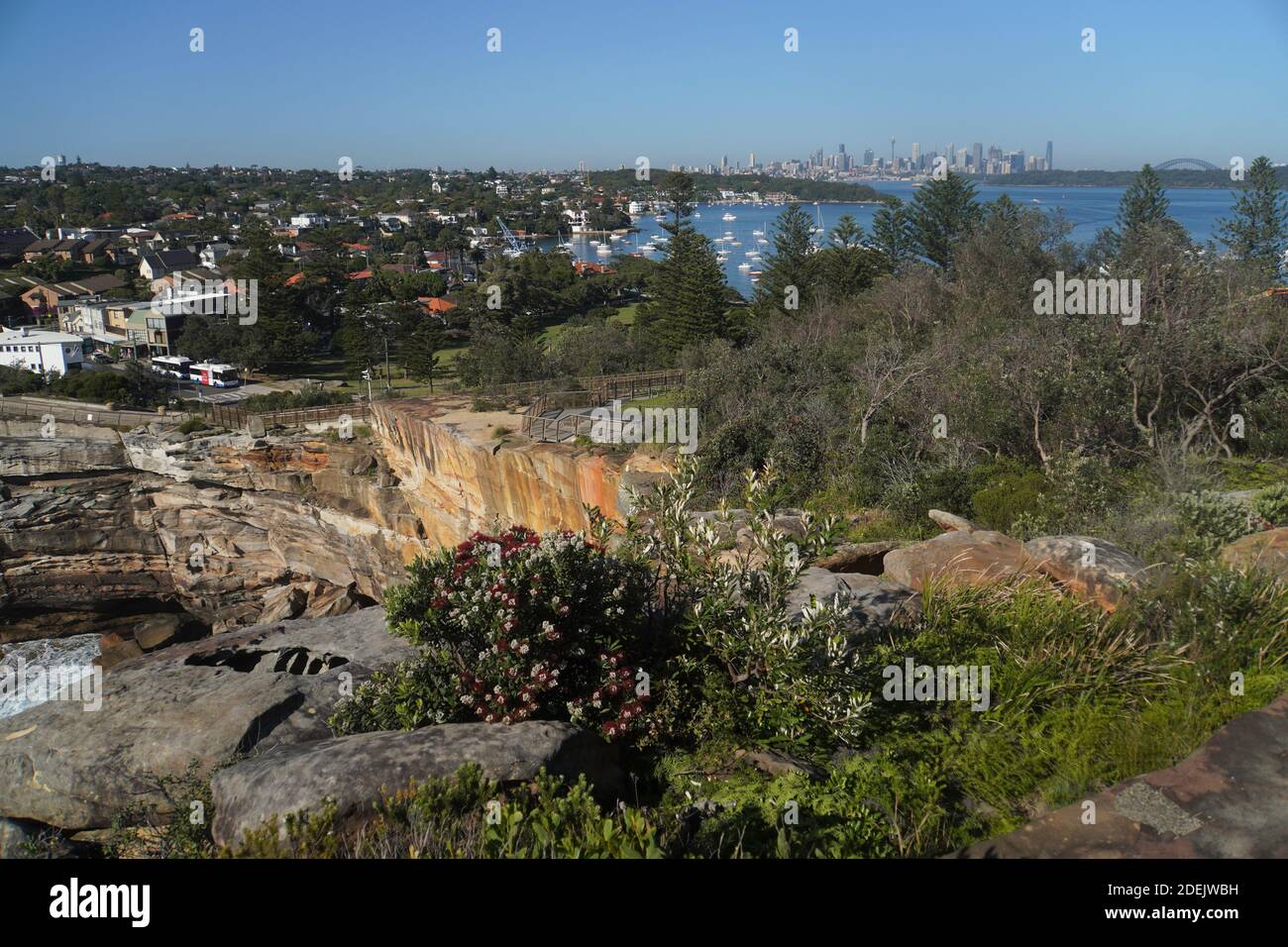 Vue panoramique sur le Skyline de Sydney depuis le sommet de Gap Bluff Banque D'Images