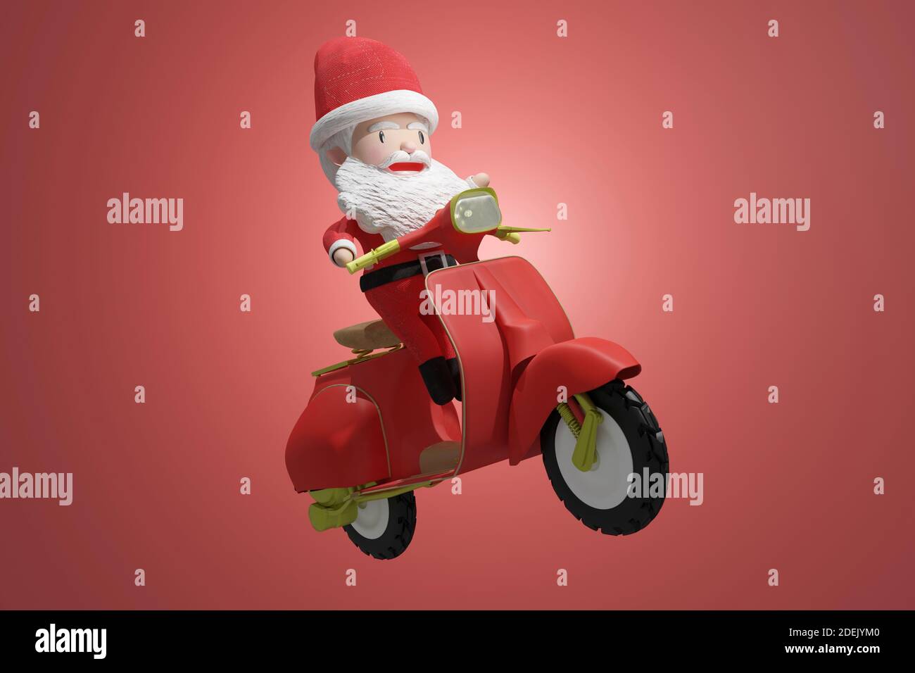 3D Rendering , Santa claus équitation d'un scooter , concept carte de vœux de vacances, publicité, promotion, bannière, arrière-plan de Noël. Banque D'Images