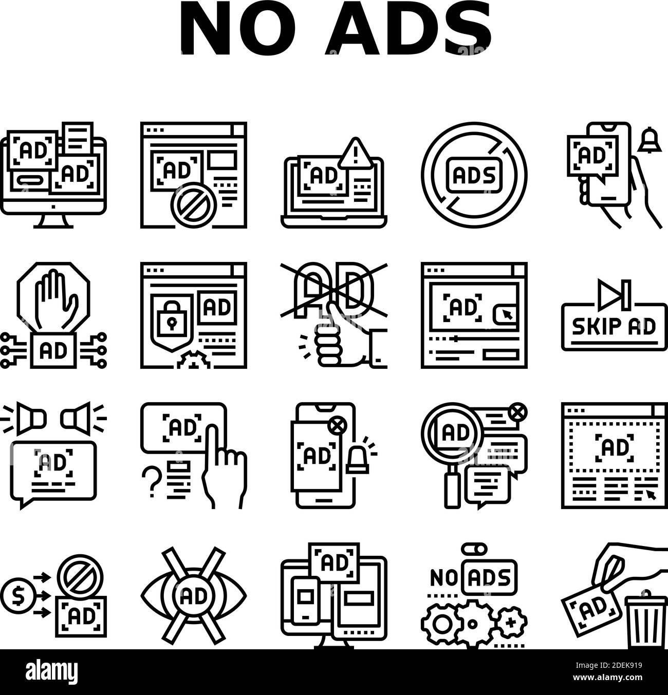 Aucune publicité annoncer Free Collection Icons Set Vector Illustration de Vecteur