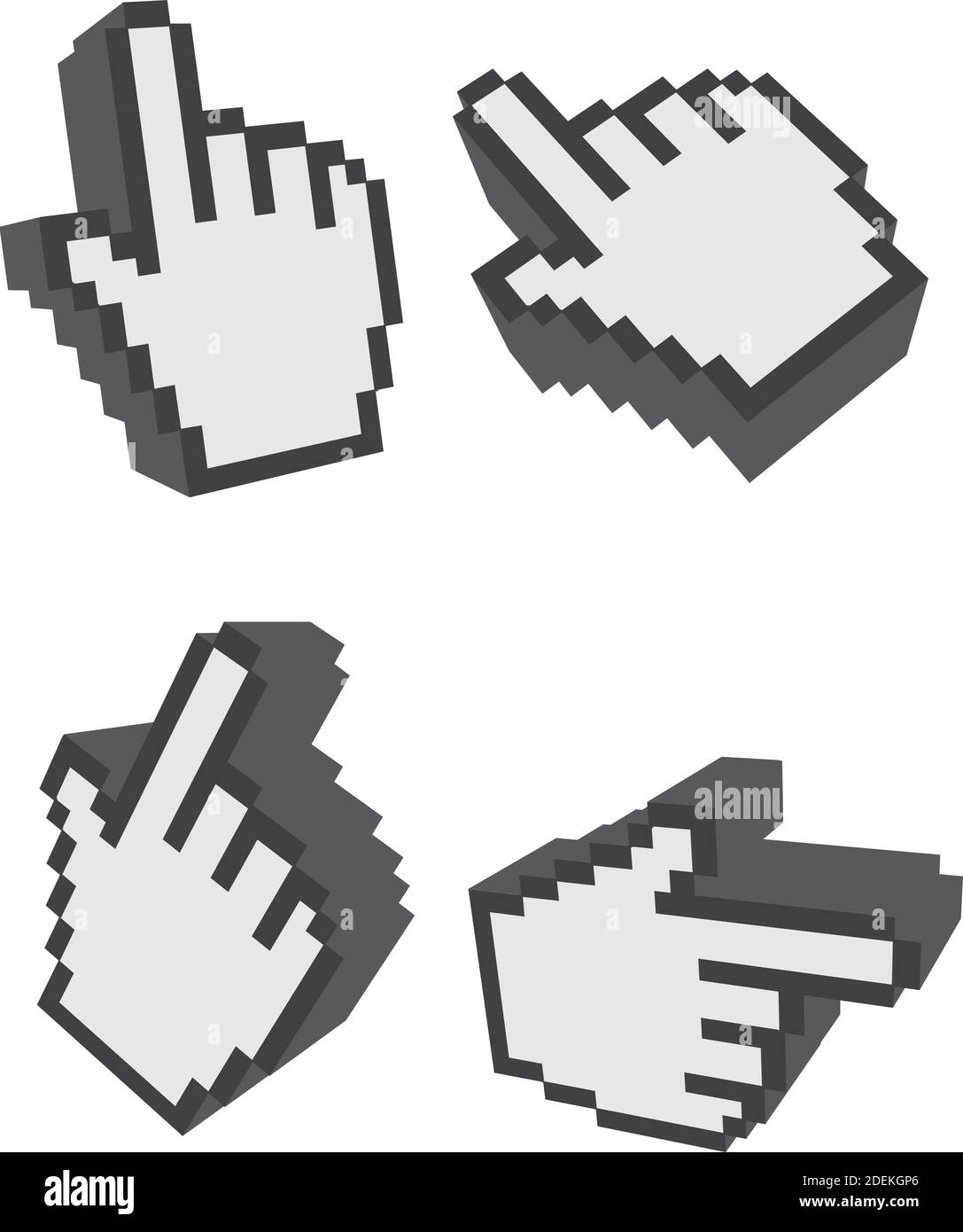 Ensemble de quatre illustrations vectorielles de l'index cliquant sur le symbole dans différentes perspectives isolées sur fond blanc. Illustration de Vecteur