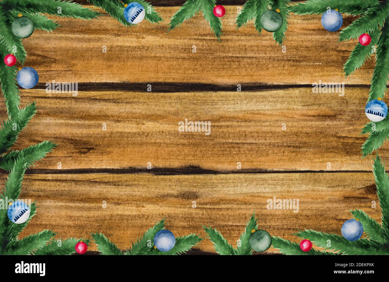 Décorations de Noël brillantes sur une surface en bois texturée Banque D'Images