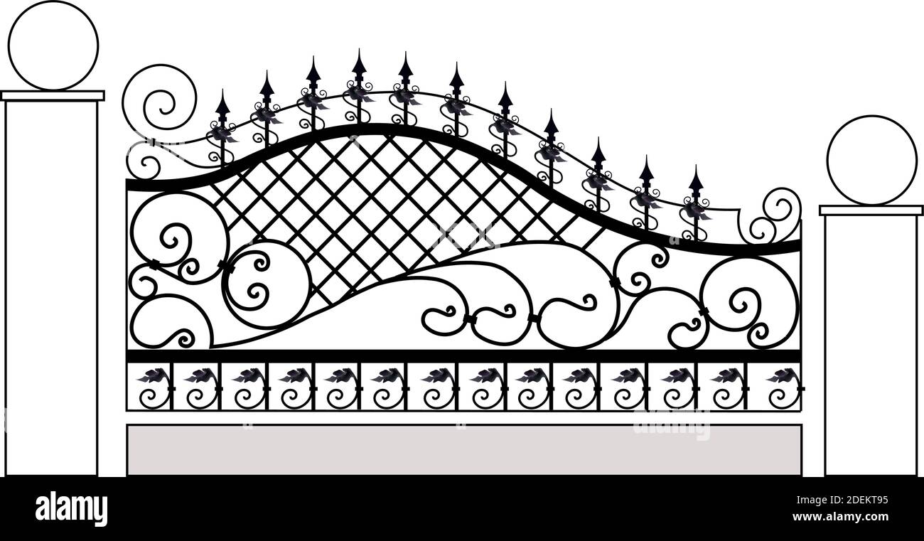 Collection abstraite moderne avec clôture verte et croquis forgé sur fond blanc. Éléments verts dessinés à la main. Illustration de Vecteur