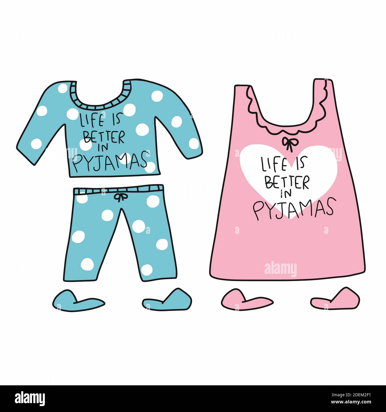 La vie est meilleure dans le texte de pyjama (pyjama) et le vecteur de dessin  animé illustration Image Vectorielle Stock - Alamy