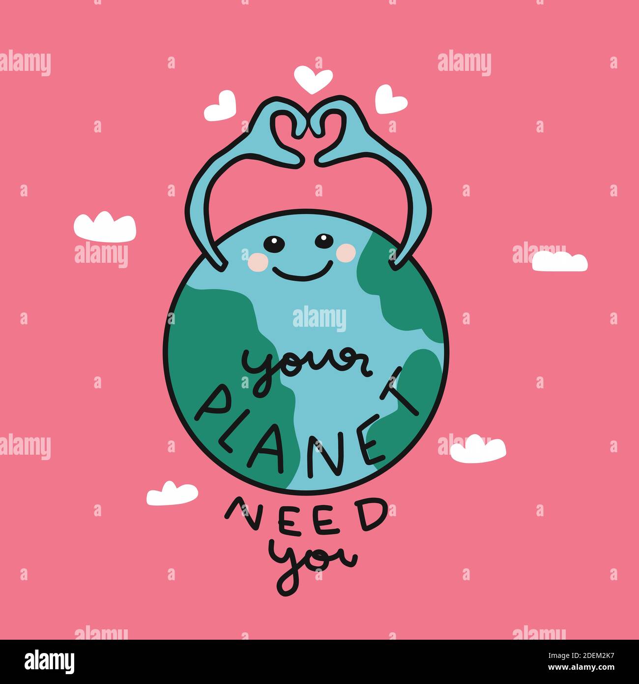 Votre planète a besoin de vous, la terre mignonne faire coeur symbole dessin animé illustration vectorielle Illustration de Vecteur