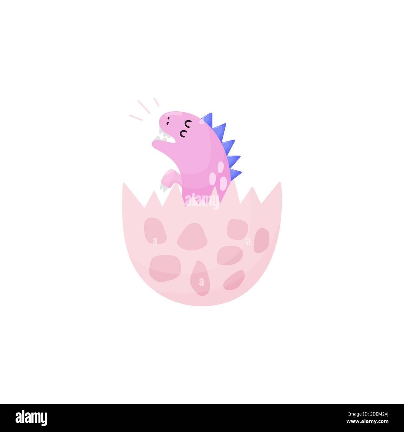 Un petit dinosaure pleurs dans la coquille d'œuf. Drôle petit dino appelant sa mère Illustration de Vecteur
