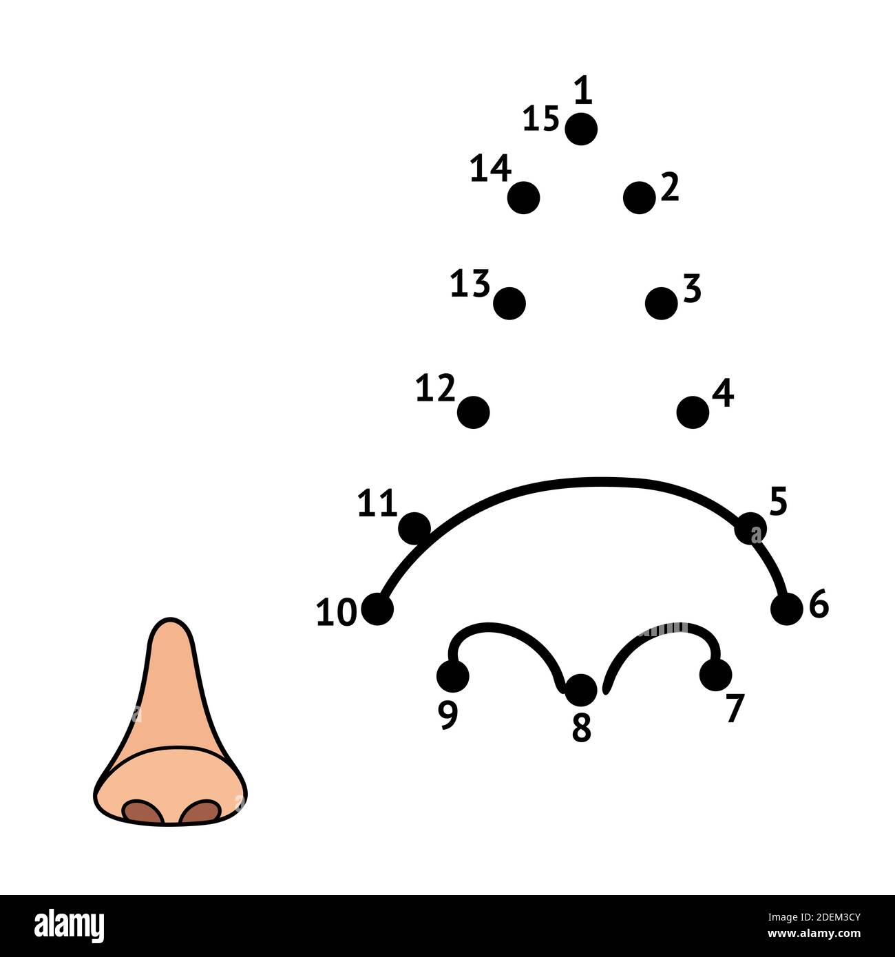 Jeu point à point pour enfants. Attachez les points et dessinez un nez Illustration de Vecteur