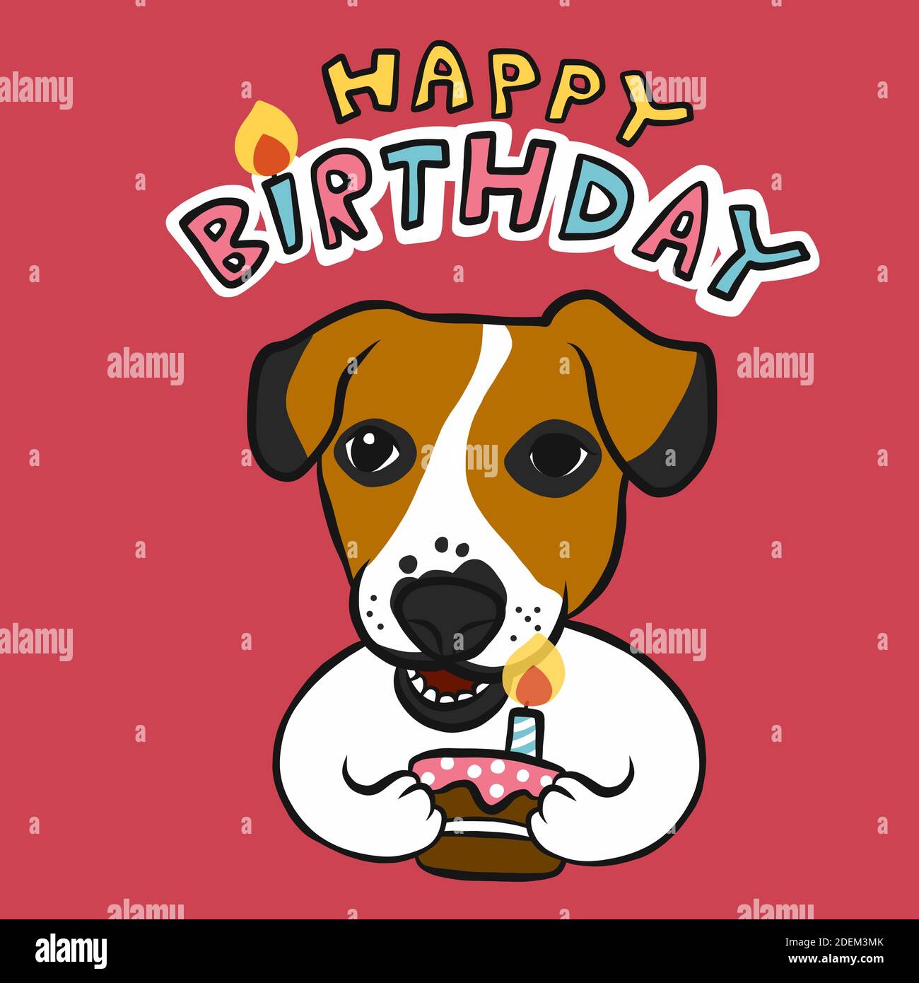 Joyeux anniversaire Jack Russell et illustration vectorielle de dessin animé de gâteau Illustration de Vecteur