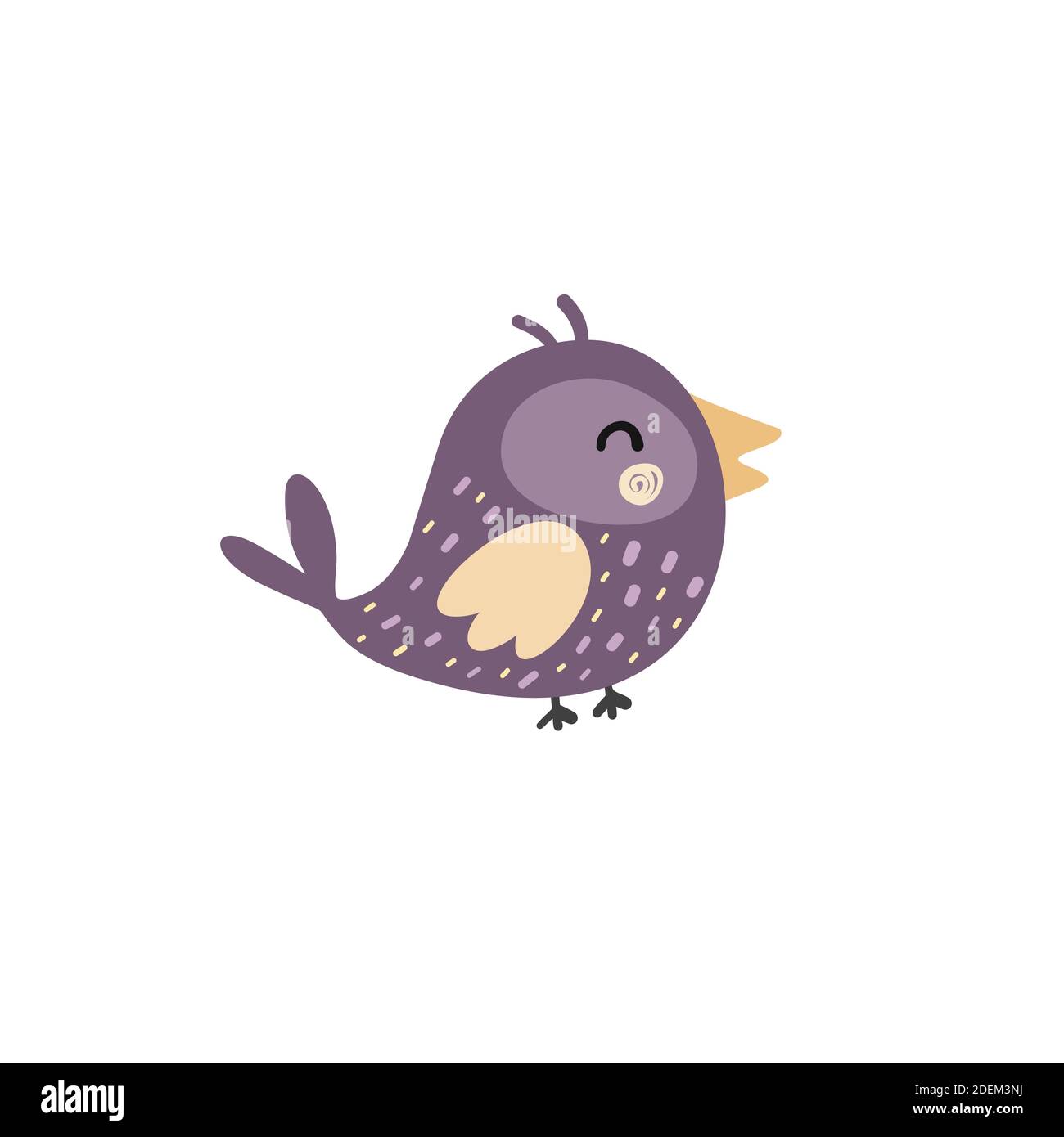 Mignonne petit oiseau élément isolé. Personnage amusant, style puéril pour enfant Illustration de Vecteur