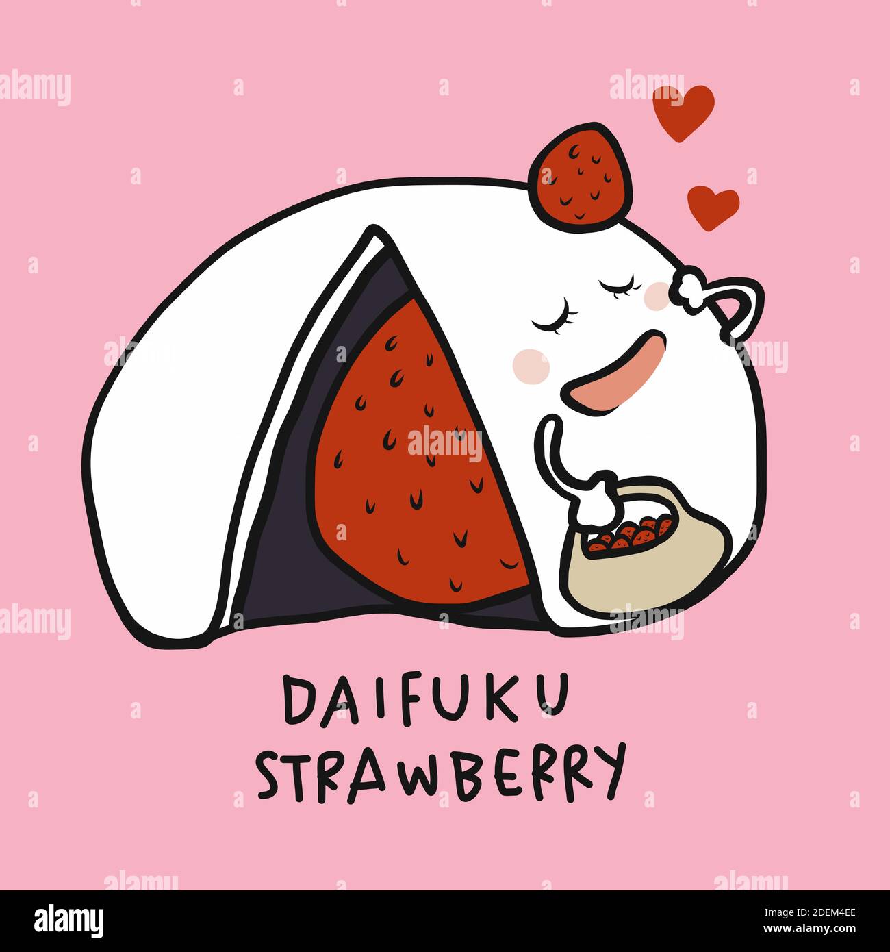 Daifuku (mochi japonais) Strawberry dessin animé vecteur illustration style doodle Illustration de Vecteur