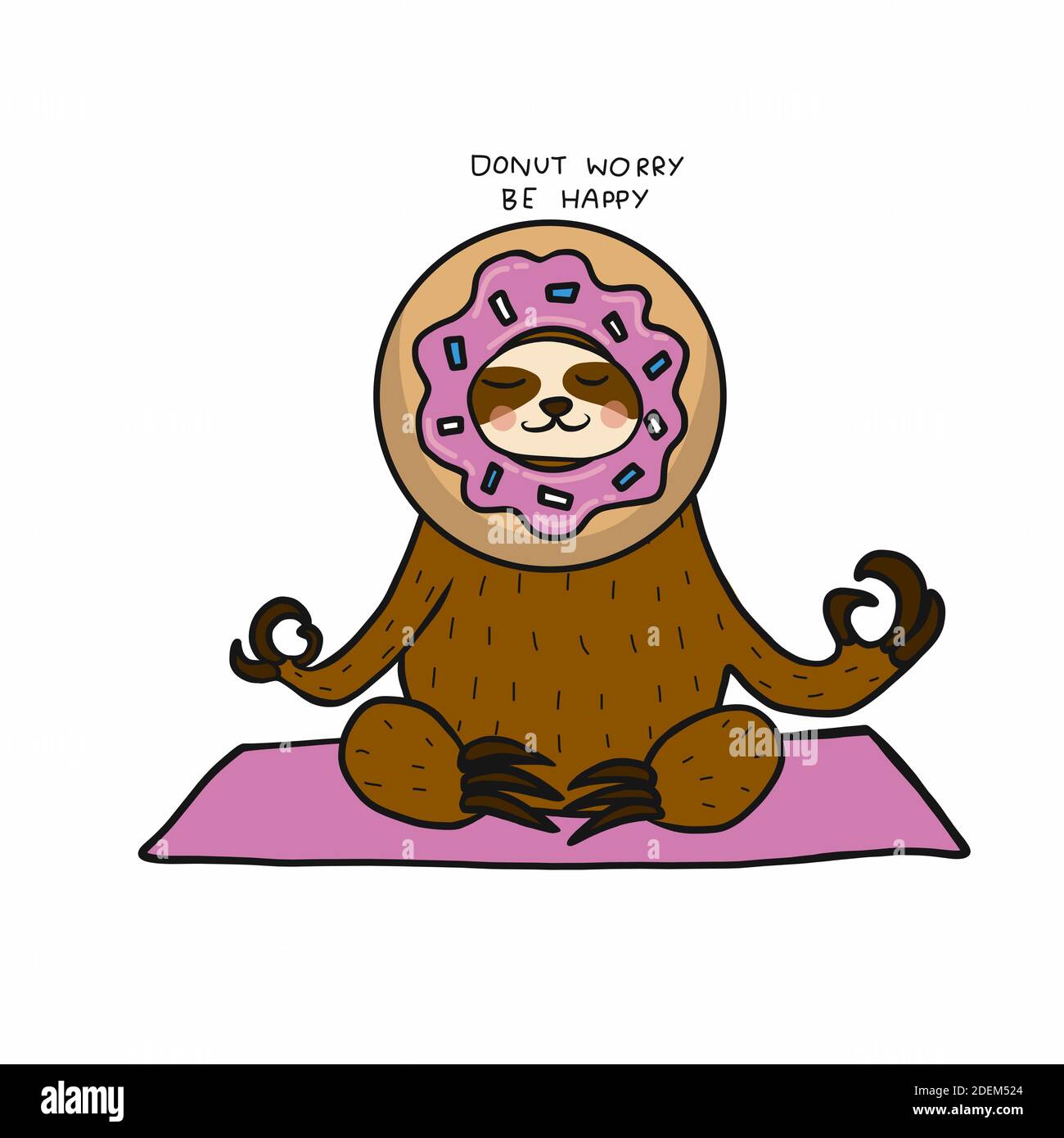 Sloth porter tête d'anneau, Donut Scray être heureux dessin animé illustration vectorielle Illustration de Vecteur
