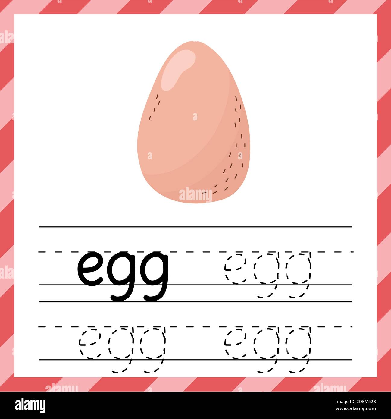 Feuille de travail de traçage avec le mot - Egg. Matériel d'apprentissage ou carte-mémoire pour les enfants Illustration de Vecteur