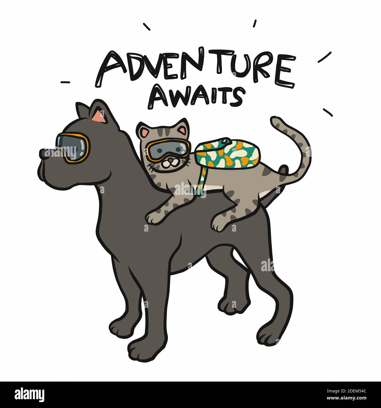 Chat et chien voyageur, l'aventure attend l'illustration de vecteur de dessin animé Illustration de Vecteur