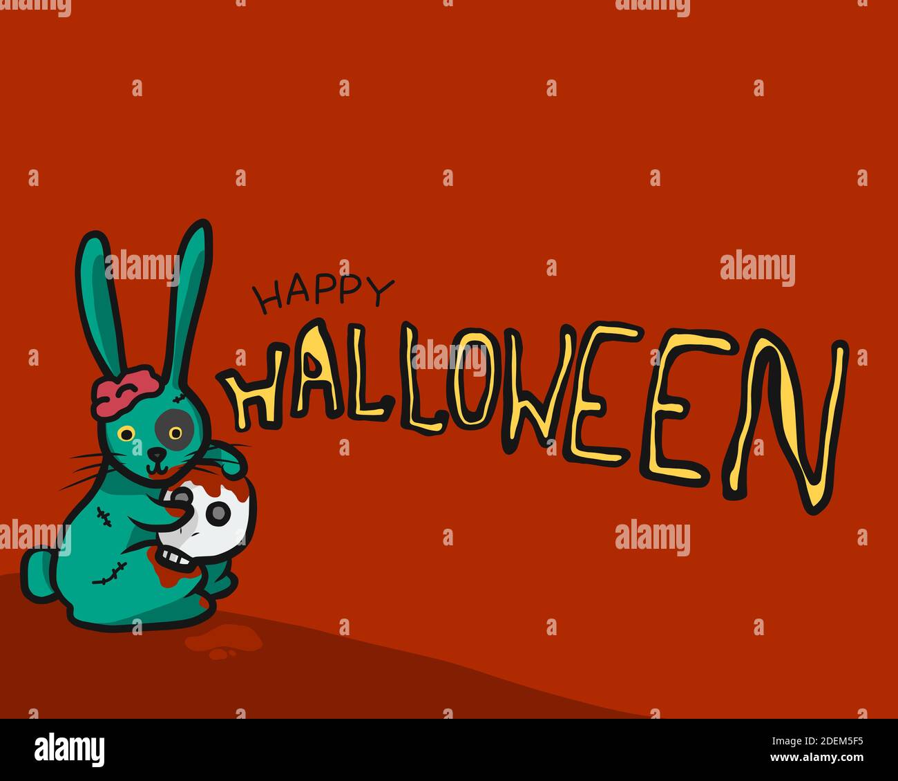 Illustration vectorielle de dessin animé lapin zombie Halloween Illustration de Vecteur