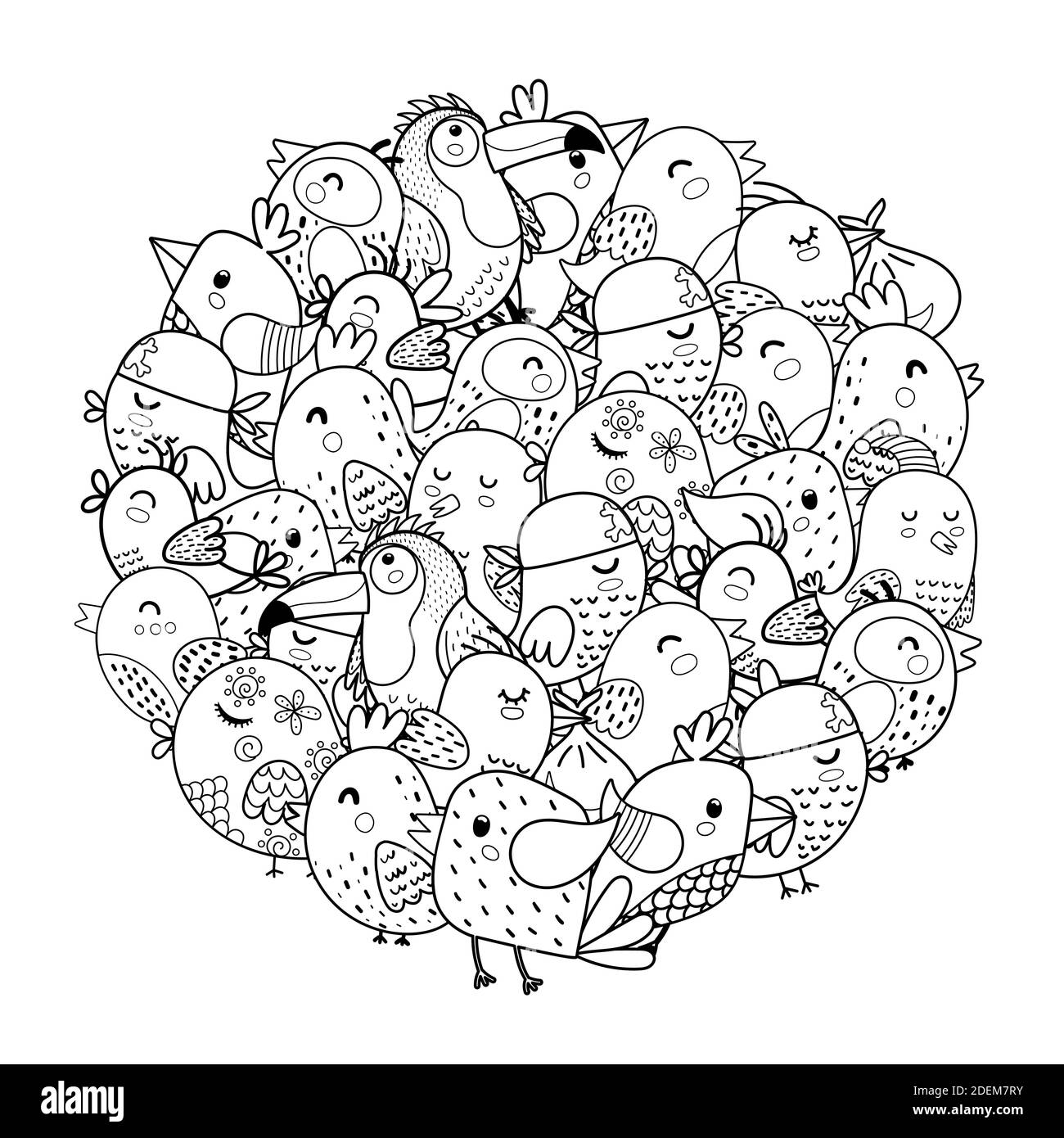 Motif de forme de cercle d'oiseaux Doodle pour livre de coloriage. Page de coloriage Illustration de Vecteur