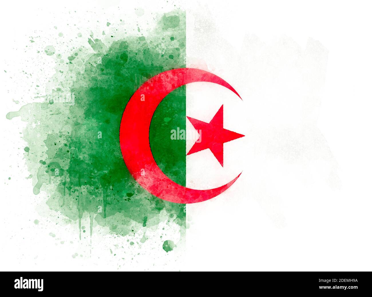 Drapeau de l'Algérie, aquarelle illustration Banque D'Images