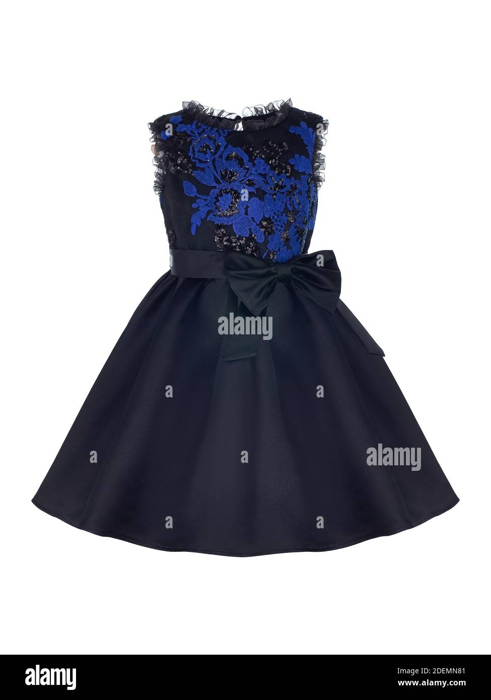 Robe élégante pour une fille en noir avec un bleu insérer Banque D'Images
