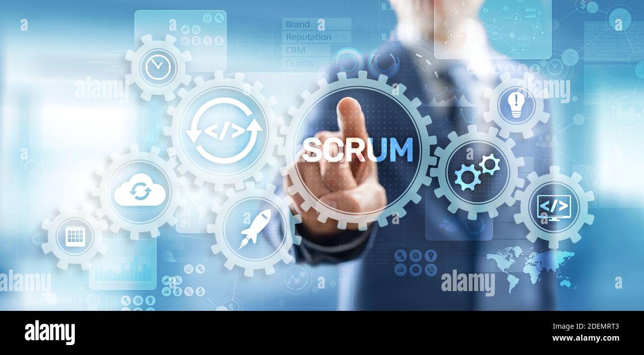 Scrum, méthodologie de développement Agile, concept de technologie de programmation et de conception d'applications sur écran virtuel Banque D'Images